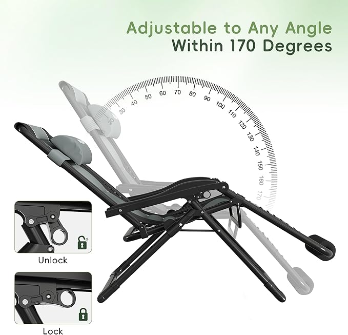 Amopatio Zero Gravity Reclining Patio Chair, XXL Foldable Lounge Chair with Removable Cup Holder/Headrest/Footrest - Photo 6