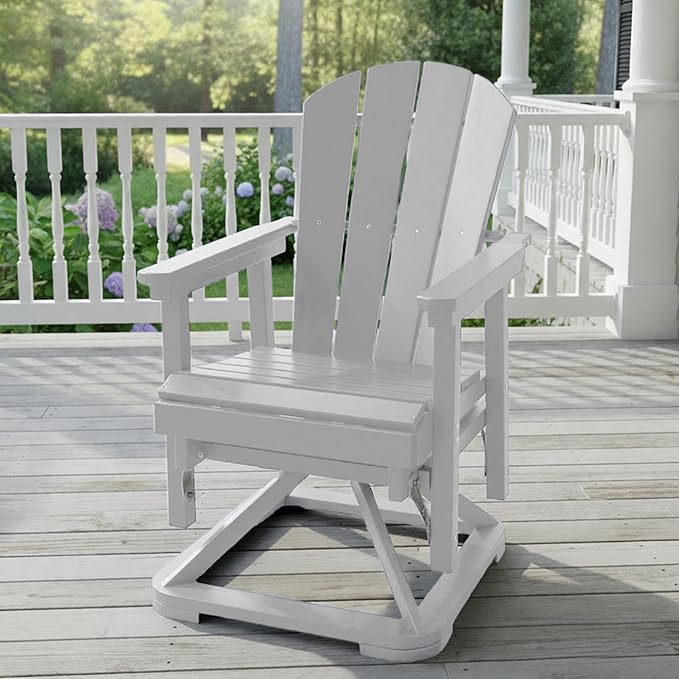 Kingdura Adirondack Swivel Glider Chair, HDPE Patio Glider Rocking Chair for Outdoor, All-Weather Glider Chair for Porch Balcony Lawn Poolside, 450LBS Capacity (White)