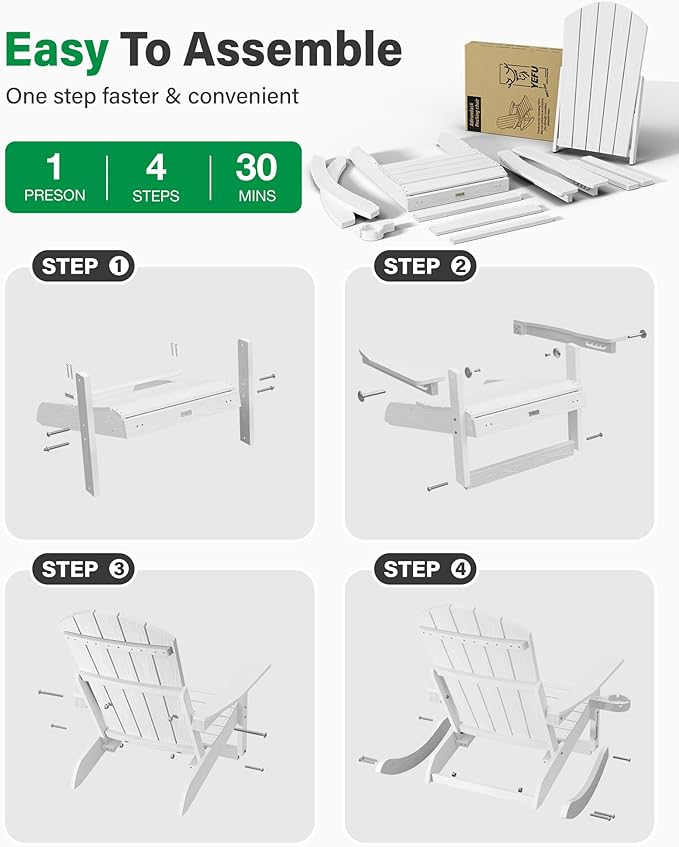 YEFU Adirondack Chairs with Retractable Ottoman: Oversize Adirondack Rocking Chairs - 5-Level Adjustable High Back - Photo 8