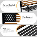 45.7 Inch American Flag Outdoor Bench - Patriotic Stars and Stripes Garden Bench with Heavy Duty Cast Iron Frame & - Photo 4