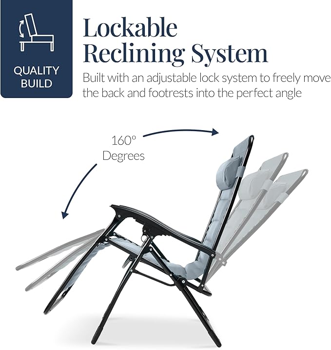 Best Choice Products Oversized Padded Zero Gravity Chair, Folding Outdoor Patio Recliner - Photo 7