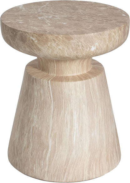 Christopher Knight Home Jayme 15"Lightweight Concrete End Table, Indoor Outdoor Accent Side Table, Travertine Round Tabletop, Easy Move, Decorative Garden Stool for Poolside Balcony Living Room, Gold