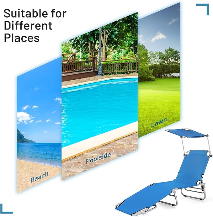 Giantex Outdoor Folding Chaise Lounge, Portable Tanning Chair with 5 Adjustable Positions, 360°Rotatable Canopy Shade - Photo 7