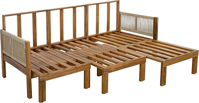 LUMISOL Outdoor Patio Day Bed Sofa, 3 Seat Convertible Sleeper Sofa for Poolside Backyard, Patio Furniture Lounge Couch with Cushion, Brown