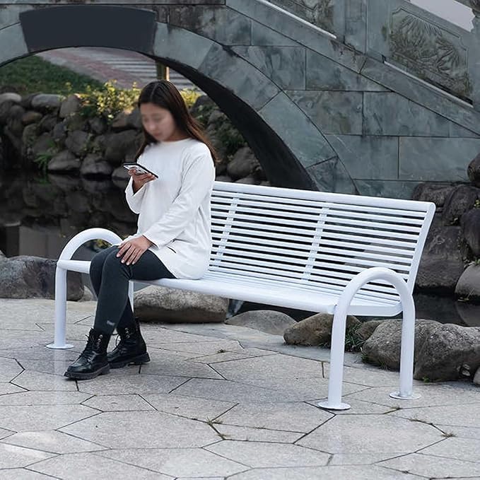 2-3 Seater Metal Garden Bench, All-Weather Park Bench Chair with Backrest, Outdoor Furniture Leisure Porch Seating for Balcony, Backyard, Lawn and Poolside