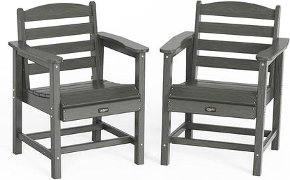 VINGLI Outdoor Dining Chairs Set of 2, HDPE Patio Chairs All-Weather Durable Garden Seating for Yard, Deck, Porch (Grey, 2 PCS)