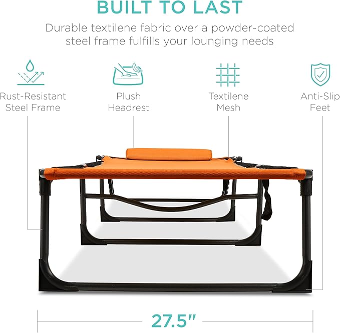 Best Choice Products Patio Chaise Lounge Chair, Portable Outdoor Folding Recliner for Lawn, w/ 8 Positions, Handles, 300lb Capacity - Orange