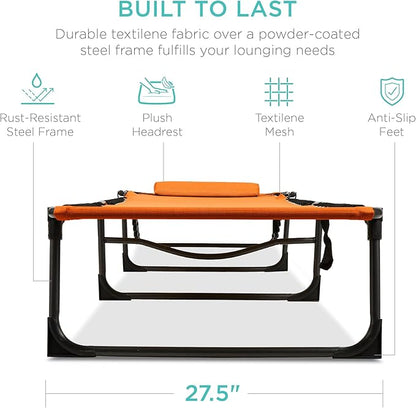 Best Choice Products Patio Chaise Lounge Chair, Portable Outdoor Folding Recliner for Lawn, w/ 8 Positions, Handles, 300lb Capacity - Orange
