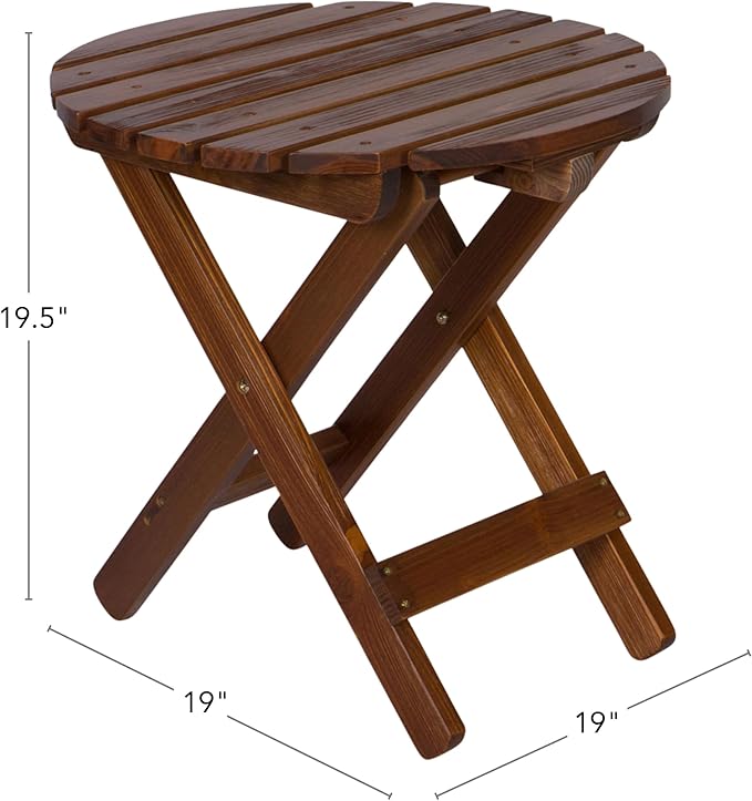 Shine Company Round Wooden Folding Solid Wood Side Table, Outdoor Adirondack Small Patio Table, Oak
