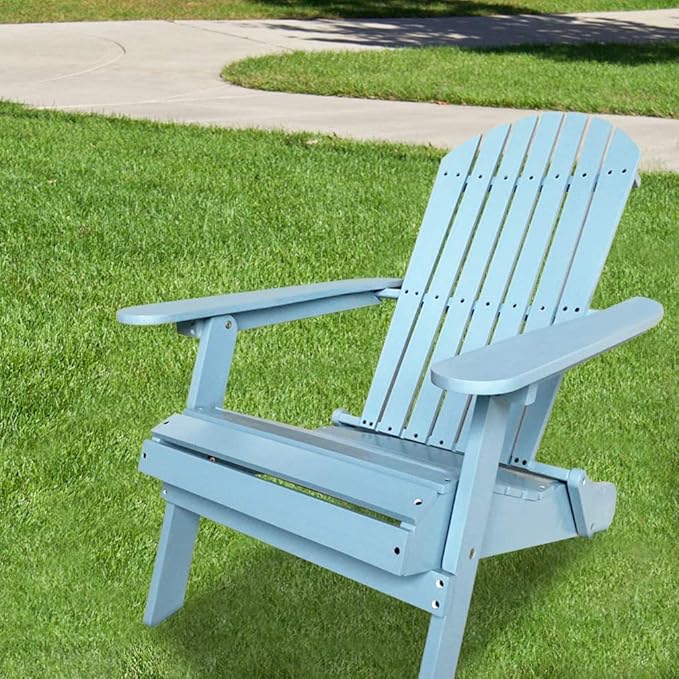 FDW Folding Adirondack Chair Patio Chairs Lawn Chair Outdoor Wood Chairs Save Space and Movable and Weather Resistant (1 Pieces 38" D x 27" W x 33" H, Turquoise)