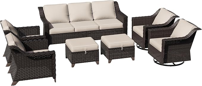 7 Pieces Patio Conversation Furniture Set - 1 Sofa, 2 Armchairs, 2 Ottomans, 2 Swivel Chairs - Photo 7