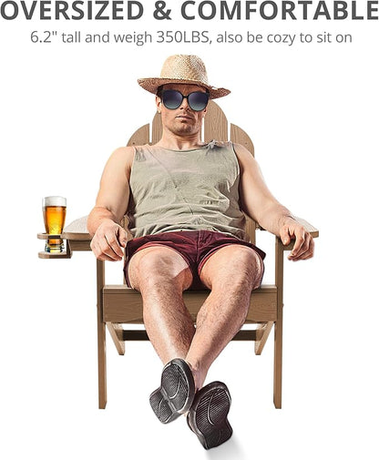 LUE BONA HDPS Adirondack Chairs, 1 Chair, Long-Lasting All-Season Outdoor Patio, Hidden Cup Holder, 350 LBS, Brown