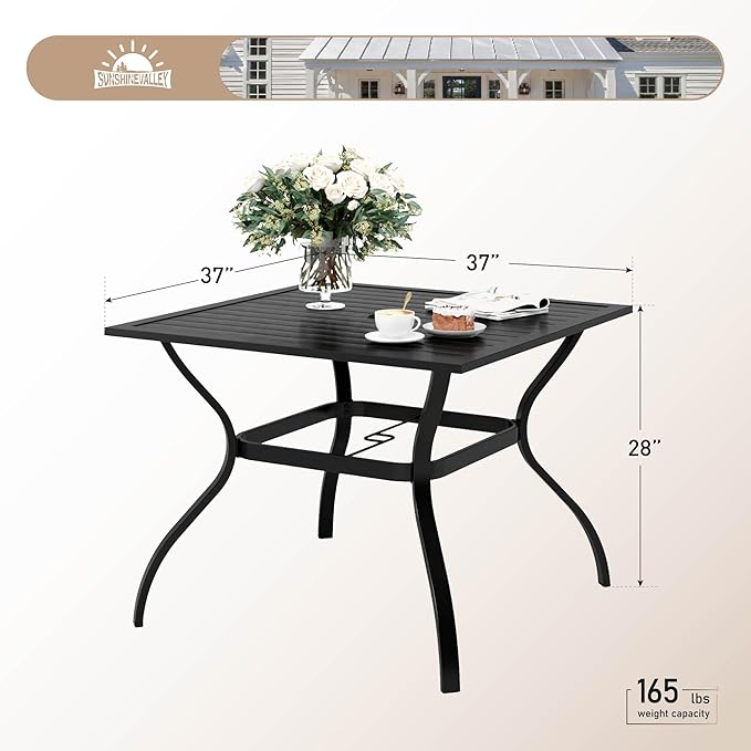 37" Patio Dining Table for 4, Square Patio Table with Umbrella Hole - Photo 3