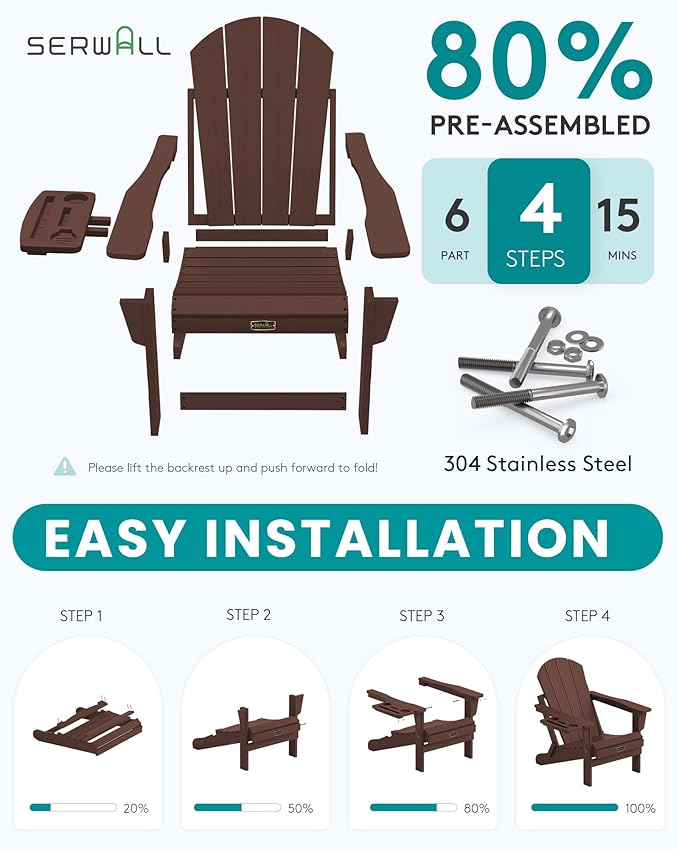 SERWALL Folding Adirondack Chair Set of 2, HIPS Adirondack Chairs with 4 in 1 Cup Holder - Photo 4