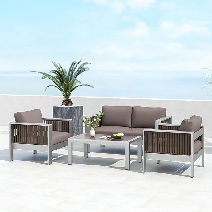 Tangkula Outdoor Rectangle Coffee Table, Aluminum Side Table w/Tempered Glass Tabletop & Lightweight Aluminum Frame - Photo 4
