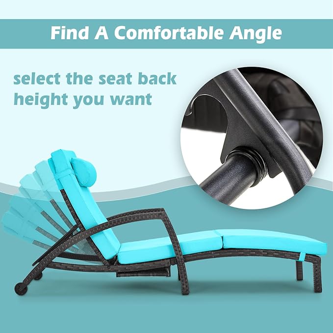 Chaise Lounge Chairs Outdoor Set of 6, Comfy Outside Wicker Patio Pool Lounge Chair w/ 5 Adjustable Back Angle - Photo 4