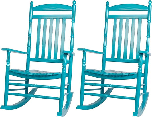 Outdoor Rocking Chairs Set of 2 Rocking Camping Chair Patio Rocker Poly Wooden Extensive Large High Back 350lbs Weather Proof Lawn Chair Arm for Porch Yard Balcony Indoor Outdoor Blue