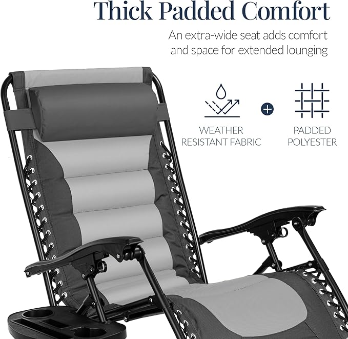 Best Choice Products Oversized Padded Zero Gravity Chair, Folding Outdoor Patio Recliner - Photo 5