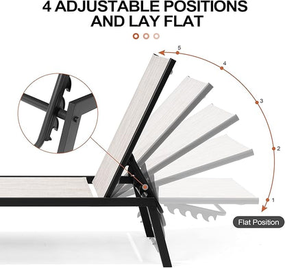 Crestlive Products Stackable Chaise Lounge Chair Outdoor Set of 4, Adjustable 5 Positions Pool Tanning Recliner,Outdoor Lounge Furniture Perfect for Patio, Beach, Yard, Pool