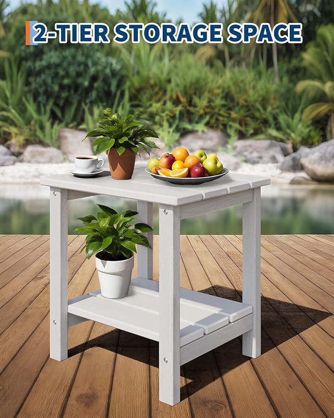Modern HDPE Plastic Adirondack Chair Set of 4 with 2 Side Table - Oversize 380 LB Poly Lumber Weather Resistant Firepit Chair - Outdoor Patio Chairs with Wooden Textured for Deck, Pool, Porch - White