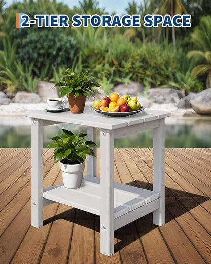 GarveeLife Folding Adirondack Chairs Set of 4 with 2 Side Table, HDPE Plastic Outdoor Chairs with Wood Texture - 380 LBS & Weather Resistant for Fire Pit, Deck, Patio, Pool, Backyard - White