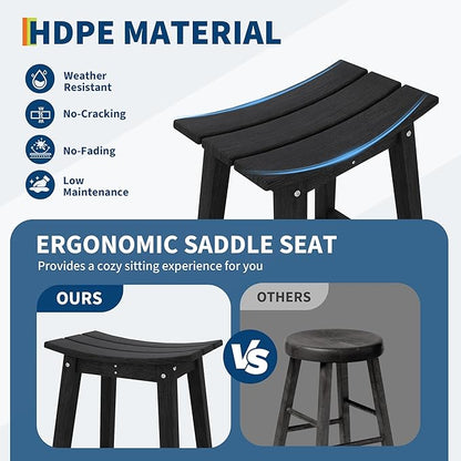 GarveeLife Weather Resistant Barstool Outside Stools for Bars, HDPE Bar Stools Set Outdoor, Outdoor Barstool Set of 2 with Footrest, Adirondack Bar Height Stools