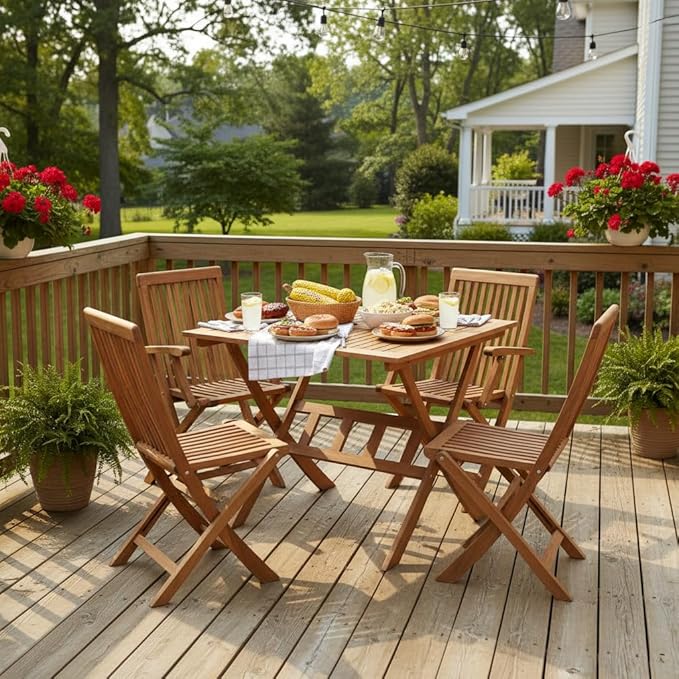 Tangkula 36" Acacia Wood Patio Dining Table, Square Folding Outdoor Bistro Table with Umbrella Hole and X-Shaped Frame - Photo 2