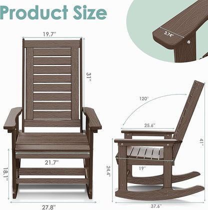 IVY&LANE Outdoor Rocking Chairs Set of 2 | Porch-Rockers | Dark Brown Wood Grain | HDPE Plastic | All-Weather | High Back | Wide Seat | Oversized Patio Rocker for Adult | for Outside Deck Balcony