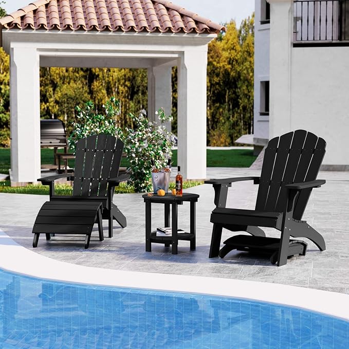 YEFU Adirondack Ottoman Set of 2, Patio Foot Rest, Adirondack Foot Rest, Folding Adirondack Footstool, Weather Resistant for Adirondack Chair, Widely Used for Outdoor, Porch, Backyard, Fire Pits-Black