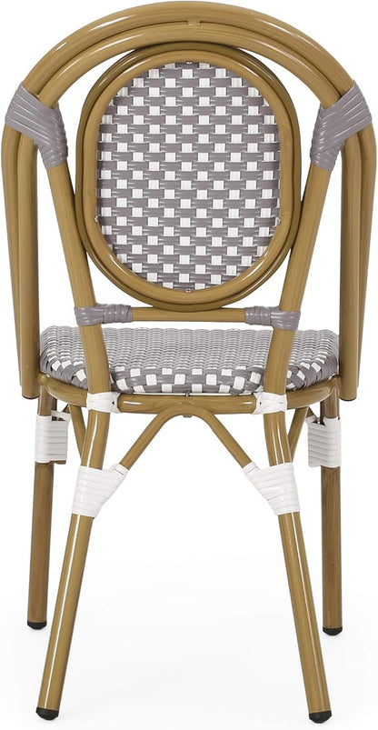 Christopher Knight Home Gwendolyn Outdoor French Bistro Chairs (Set of 4), Gray + White + Bamboo Print Finish