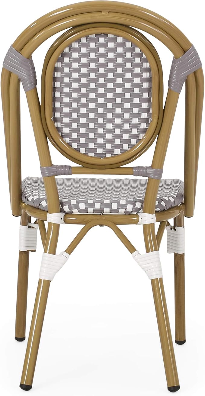 Christopher Knight Home Gwendolyn Outdoor French Bistro Chairs (Set of 2), Gray + White + Bamboo Print Finish - Photo 7