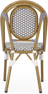 Christopher Knight Home Gwendolyn Outdoor French Bistro Chairs (Set of 2), Gray + White + Bamboo Print Finish - Photo 7