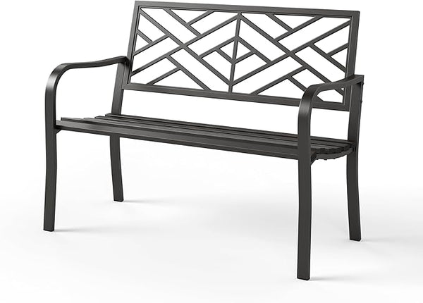 Sophia & William Outdoor Metal Bench Patio Garden Bench, Cast Iron Park Benches for Outside with Minimalist Backrest, Black