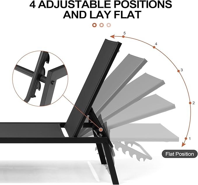 Crestlive Products Stackable Chaise Lounge Chair Outdoor Set of 4, Adjustable 5 Positions Pool Tanning Recliner,Outdoor Lounge Furniture Perfect for Patio, Beach, Yard, Pool