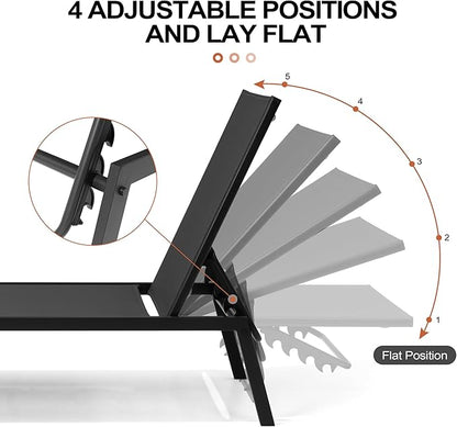 Crestlive Products Stackable Chaise Lounge Chair Outdoor Set of 4, Adjustable 5 Positions Pool Tanning Recliner,Outdoor Lounge Furniture Perfect for Patio, Beach, Yard, Pool