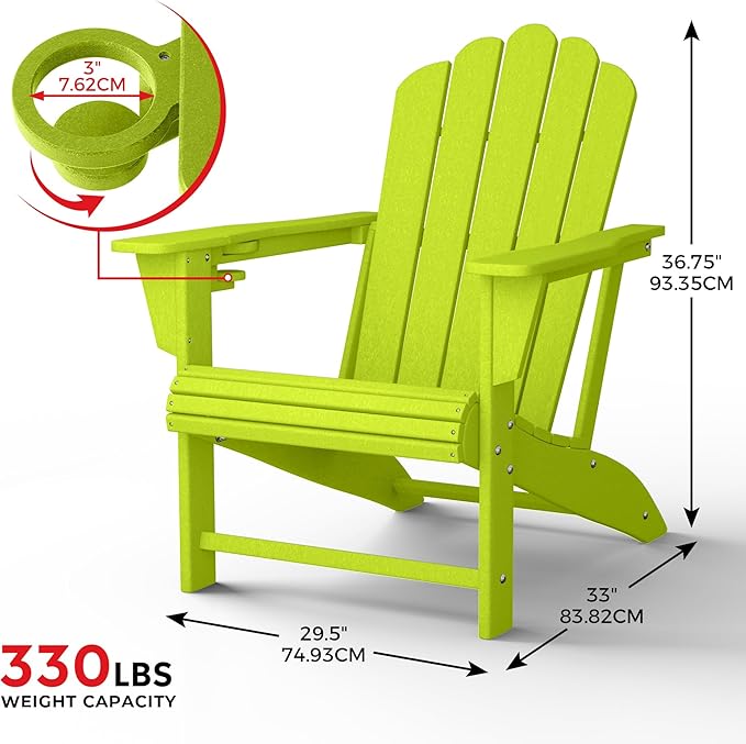 Costaelm Lakeview Outdoor Patio HDPE Adirondack Chair with Cup Holder, Lime