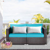 Tangkula 2 Seat Outdoor Wicker Loveseat Sofa Set, Modular PE Rattan 2 Pieces Outdoor Wicker Corner Sofa - Photo 2