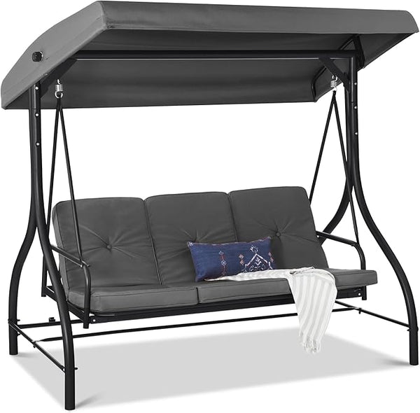 Best Choice Products 3-Seat Outdoor Large Converting Canopy Swing Glider, Patio Hammock Lounge Chair for Porch - Photo 1