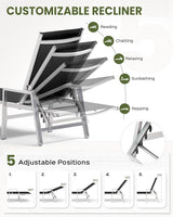 Patio Chaise Lounge Chair Outdoor with Wheels&Armrests, Aluminum Pool Lounge Chairs 5-Position Adjustable Recliner - Photo 4