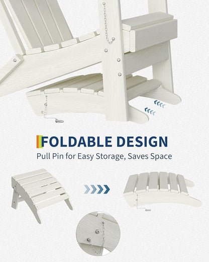 GarveeLife Folding Adirondack Ottoman Set of 2 for Adirondack Chair, HDPE All-Weather Footrest for in/Outdoor Patio Deck Backyard, White