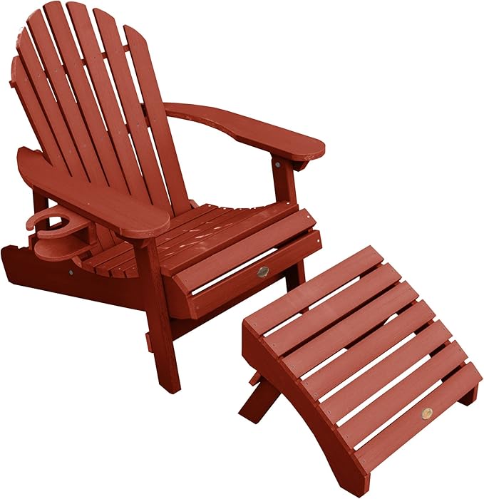 highwood AD-KITCHL5-RED Hamilton Folding & Reclining Adirondack Chair with Ottman and Cup Holder, Rustic Red
