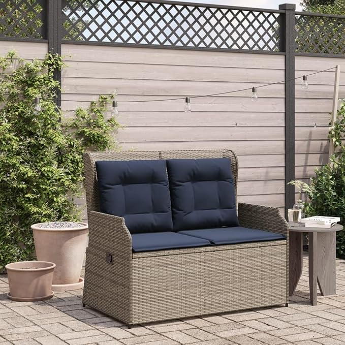 2-Seater Reclining Patio Bench with Cushions, Adjustable Garden Loveseat - Photo 4