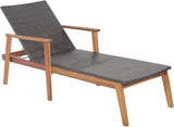 COSTWAY Patio Rattan Chaise Lounge Chair Recliner Back Adjustable Acacia Wood Garden - Photo 1
