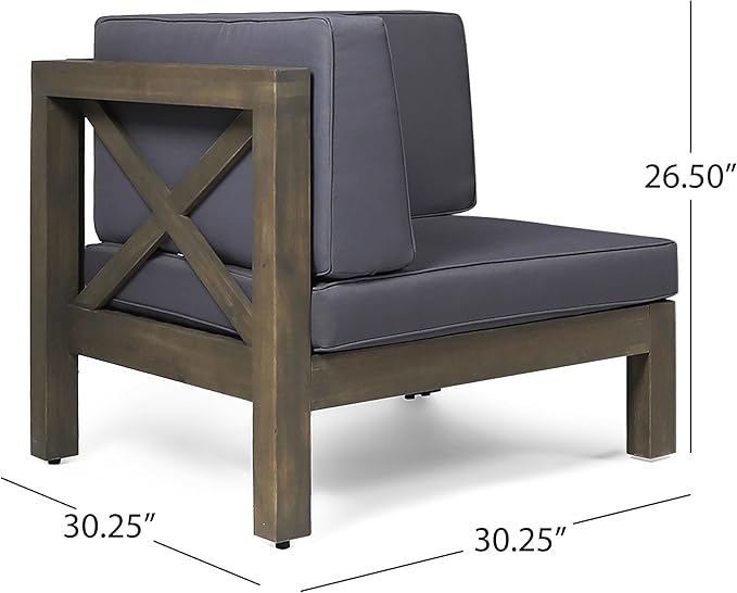 roomfitters Outdoor X-Back Loveseat with Acacia Wood Frame and Weather-Resistant Cushions, Dark Grey - Photo 3