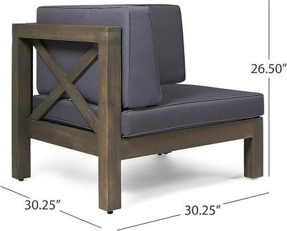 roomfitters Outdoor X-Back Loveseat with Acacia Wood Frame and Weather-Resistant Cushions, Dark Grey