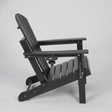 HDPE Foldable Adirondack Chair Outside with Cup Holder, Composite Outdoor Chairs with Wood Texture, Black - Photo 5