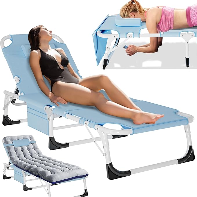 MOPHOTO Tanning Chair, Outdoor Sunbathing Lounge Chair 5-Position, Folding Chaise Lounger - Photo 1