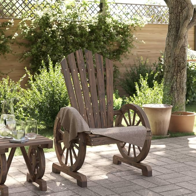 Garden Adirondack Chair Burnt Wood Solid Fir Wood Standard Outdoor Furniture with Ergonomic Structure and - Photo 4