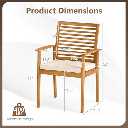 Tangkula Acacia Wood Patio Dining Chairs Set of 4, Outdoor Armchairs with Removable Padded Cushion, Slatted Backrest, 400 LBS Weight Capacity, Outside Dining Furniture for Deck, Garden, Poolside, Yard