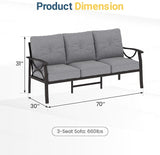 RoyalCraft Patio 3 Seats Sofa, All-Weather Outdoor Couch, Patio Furniture Sofa,Khaki Metal Furniture with Gray Cushions - Photo 2